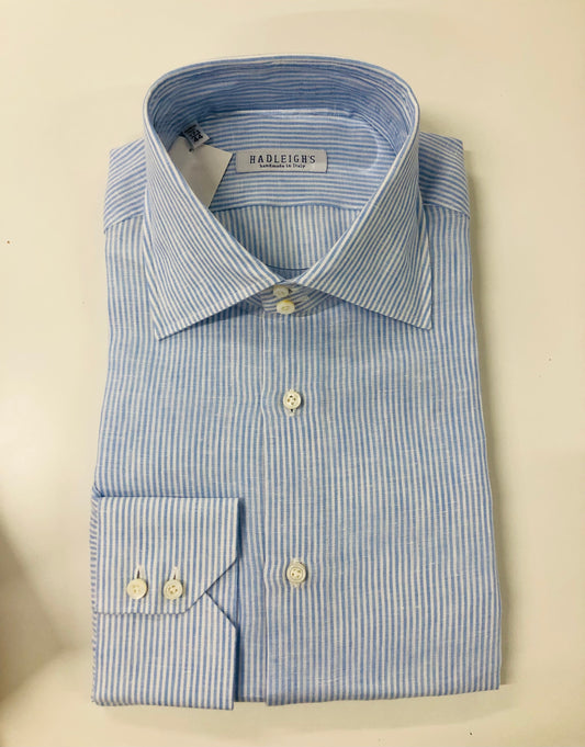 Classic Bengal Linen Shirt in White/Blue
