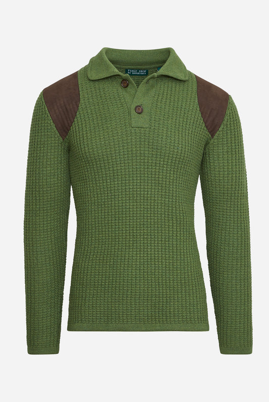 Waffle Knit Collared Sweater in Green