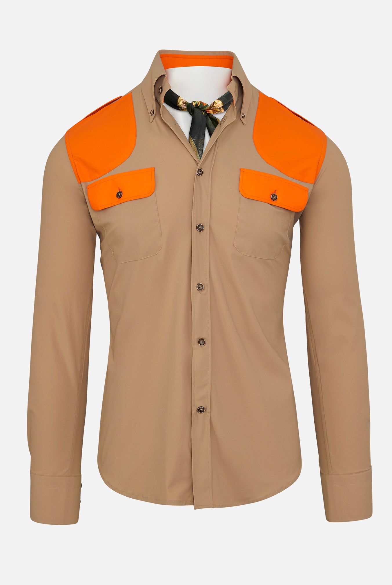 Upland Performance Field Shirt in Sand with Blaze Orange