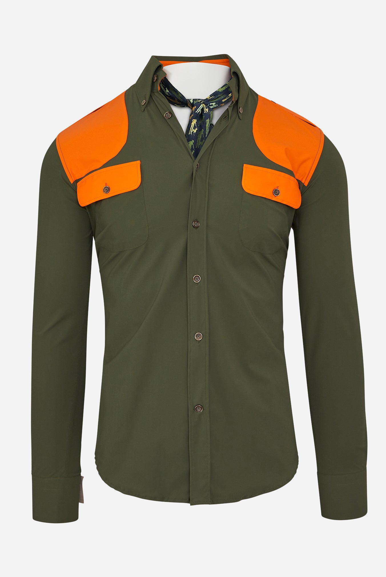 Upland Performance Field Shirt in Green with Blaze Orange