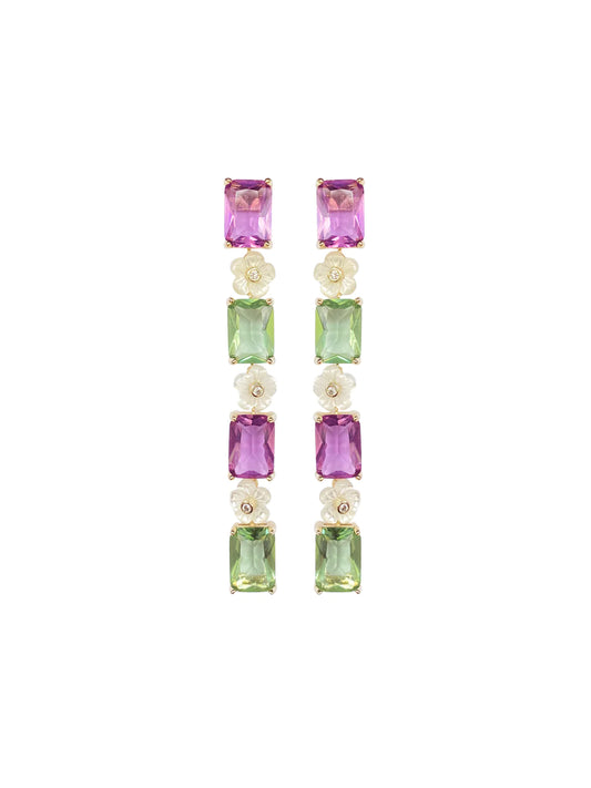 Sage Green & Lilac Mother of Pearl Flower Linear Earrings