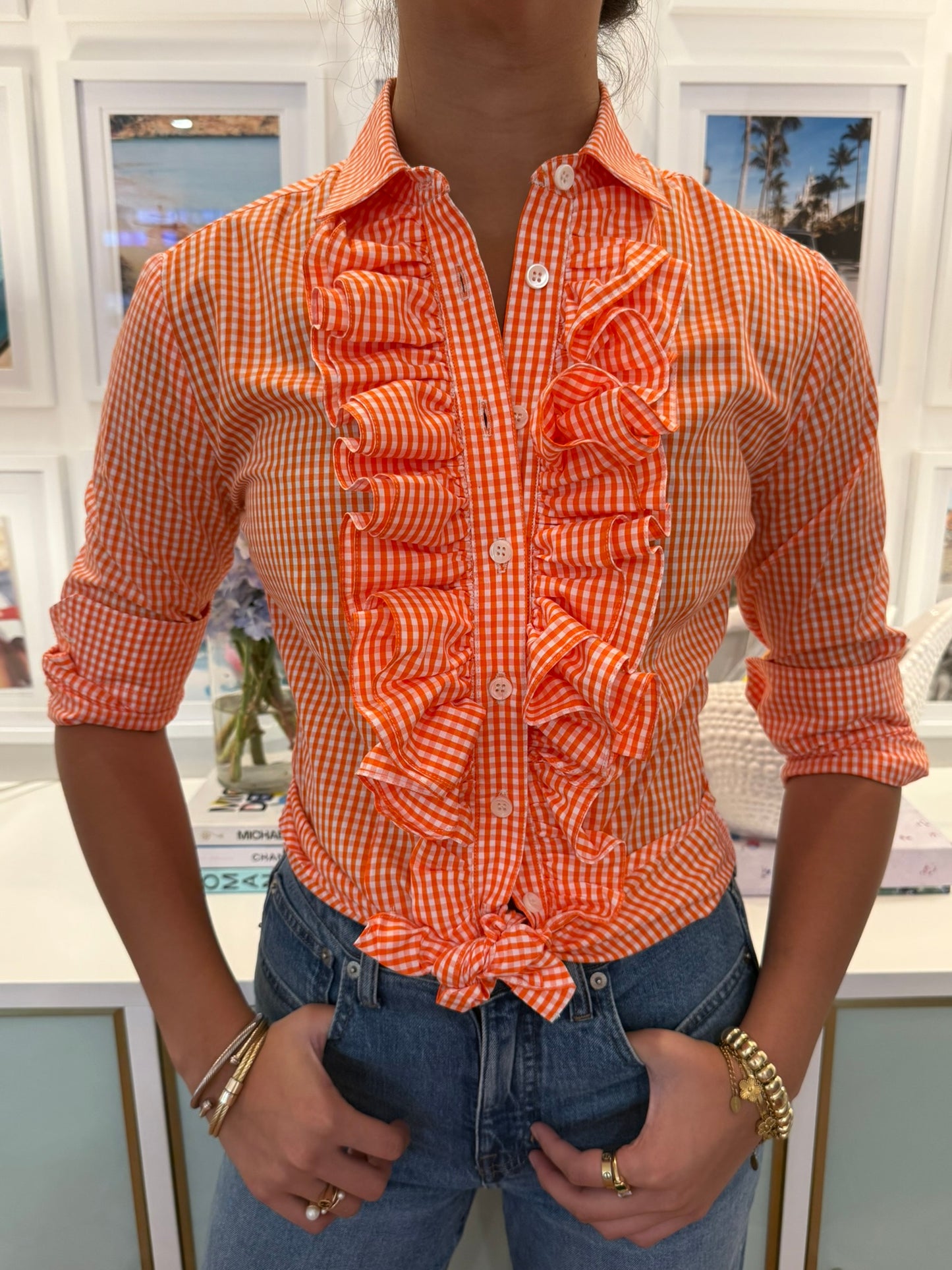 HGIRL BELINDA BLOUSE IN ORANGE GINGHAM