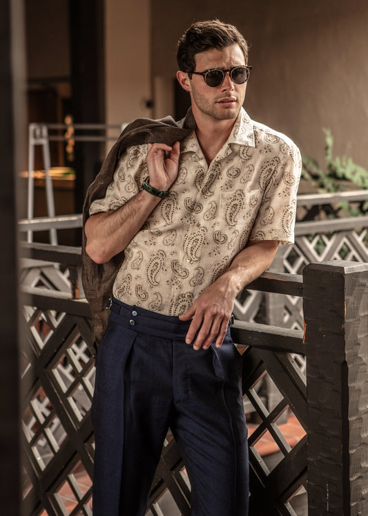 Connery Kemp Collar Shirt in Sage Paisley