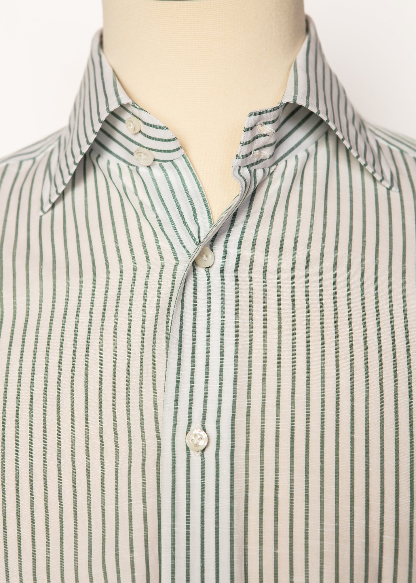 Classic Shirt in White w/Sage Stripes