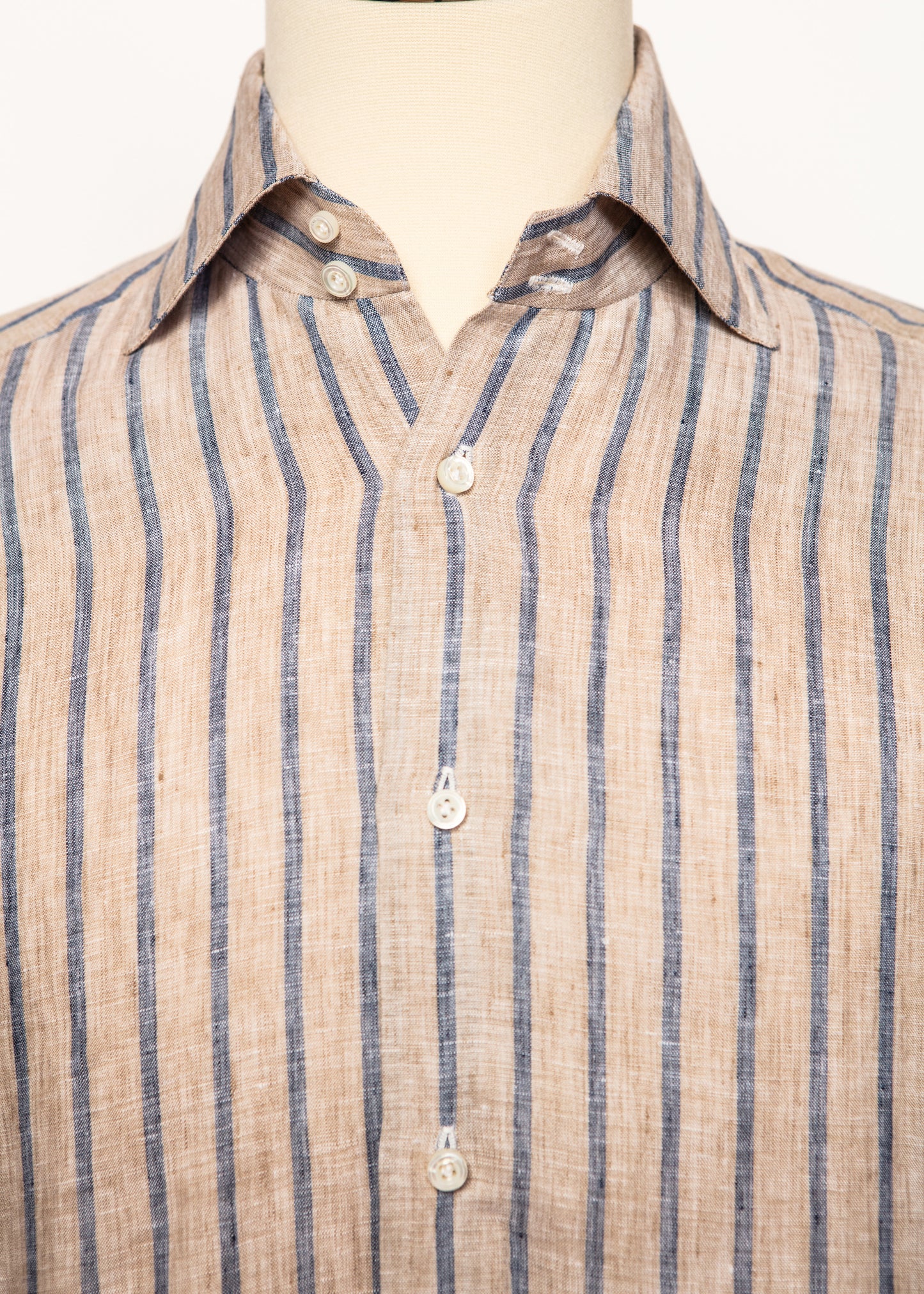 Classic Shirt in Tan With Blue Awning Stripe