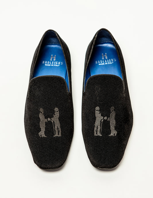 Slipper in Black Velvet with Black Logo