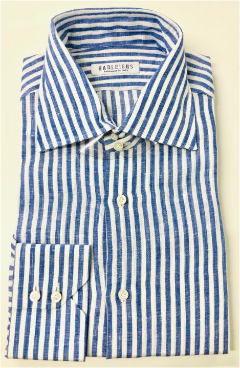 Classic Linen Shirt in White/Blue Vertical Stripes