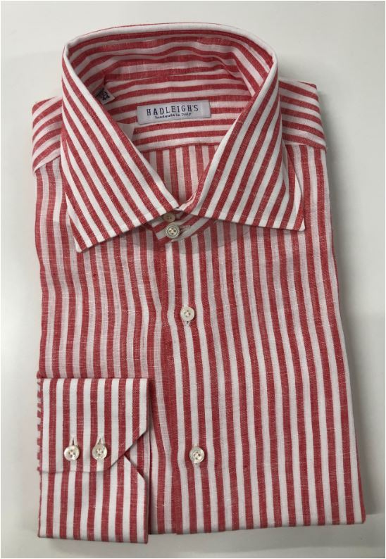 Classic Linen Shirt in White/Red Stripe Vertical Stripe