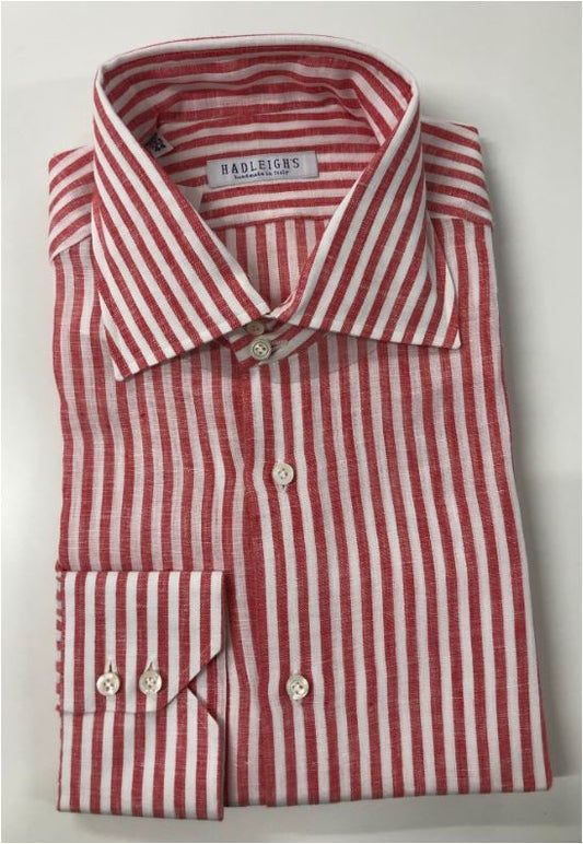 Classic Linen Shirt in White/Red Stripe Vertical Stripe