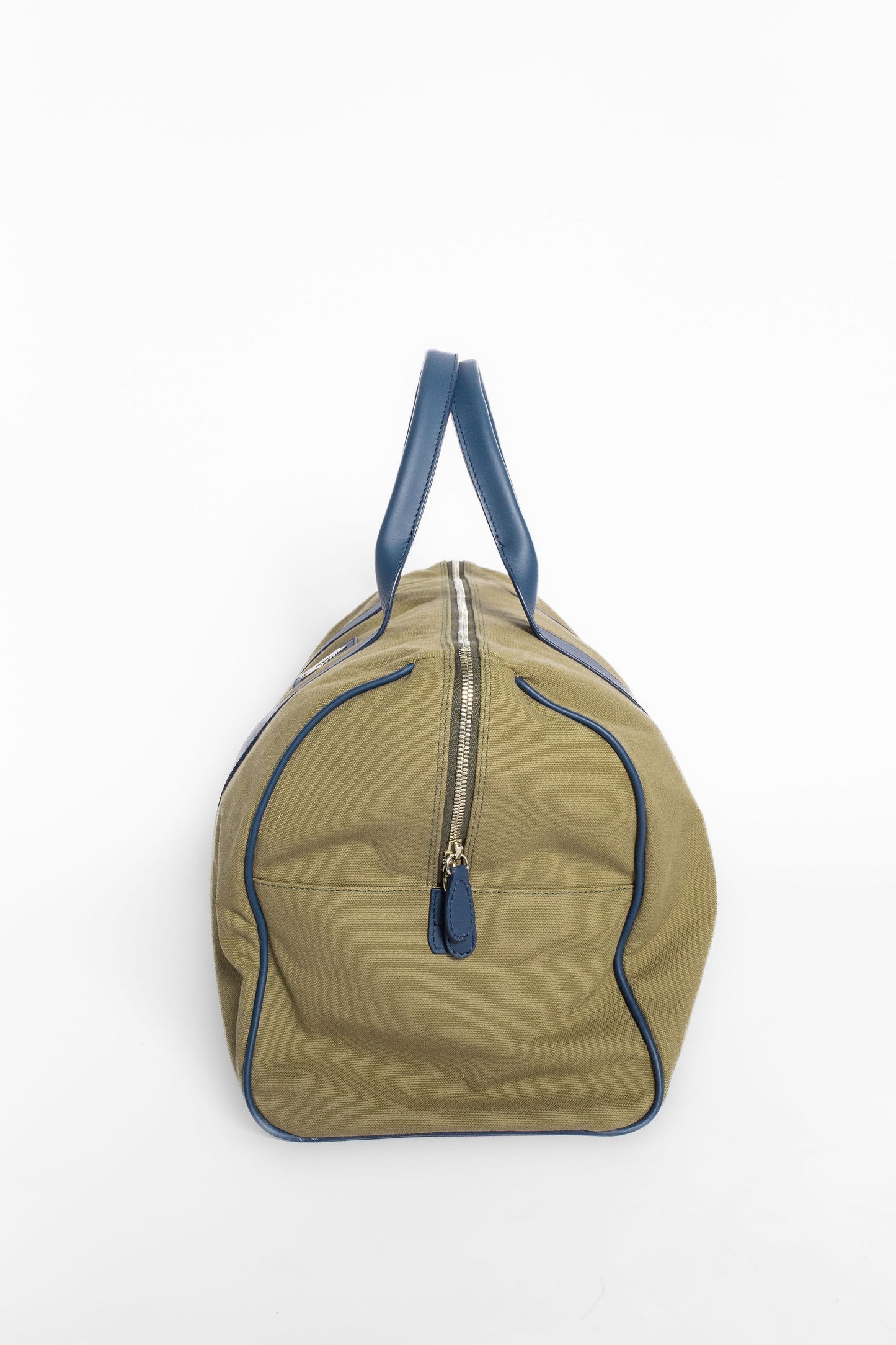 Canvas Duffel with Blue Leather Trim