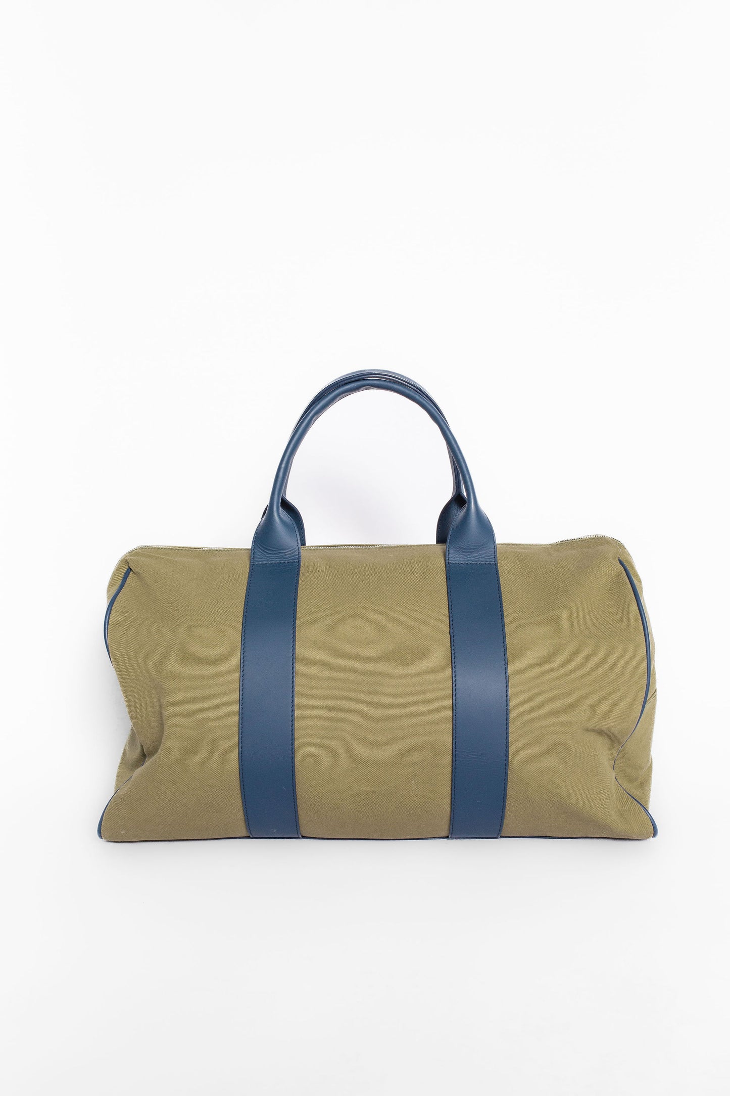 Canvas Duffel with Blue Leather Trim