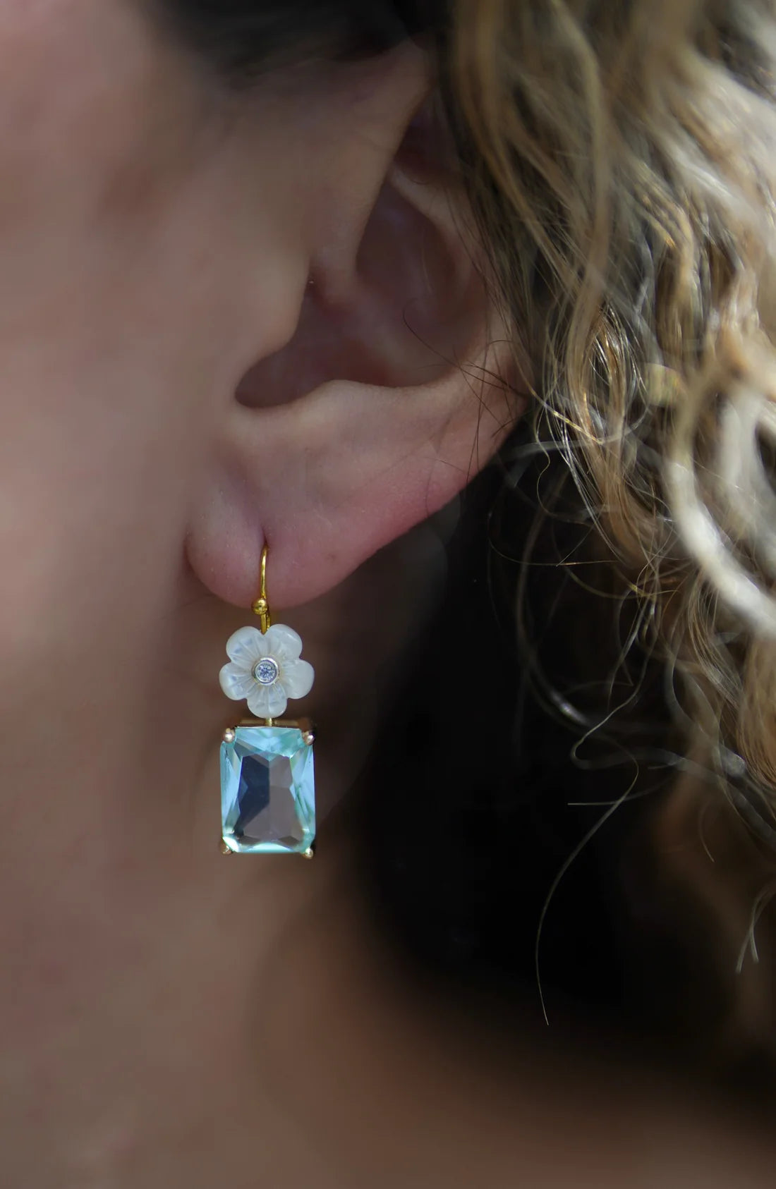 Mini Paris Blue & Mother of Pearl Flower Earrings