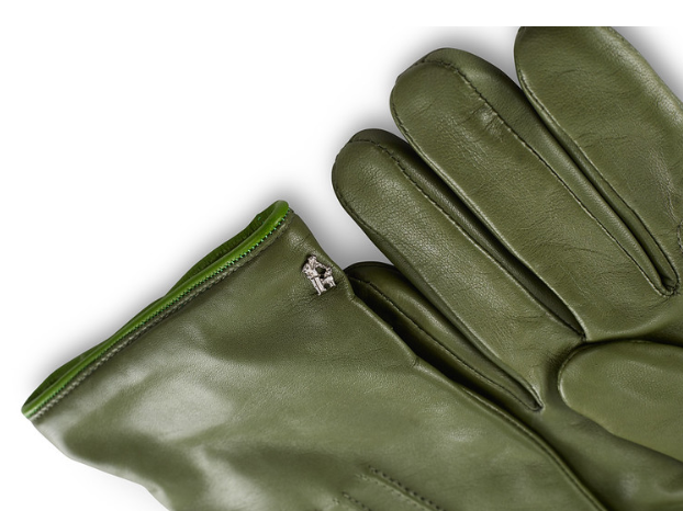 Hunting Gloves in Dark Green Leather w/Green Trim