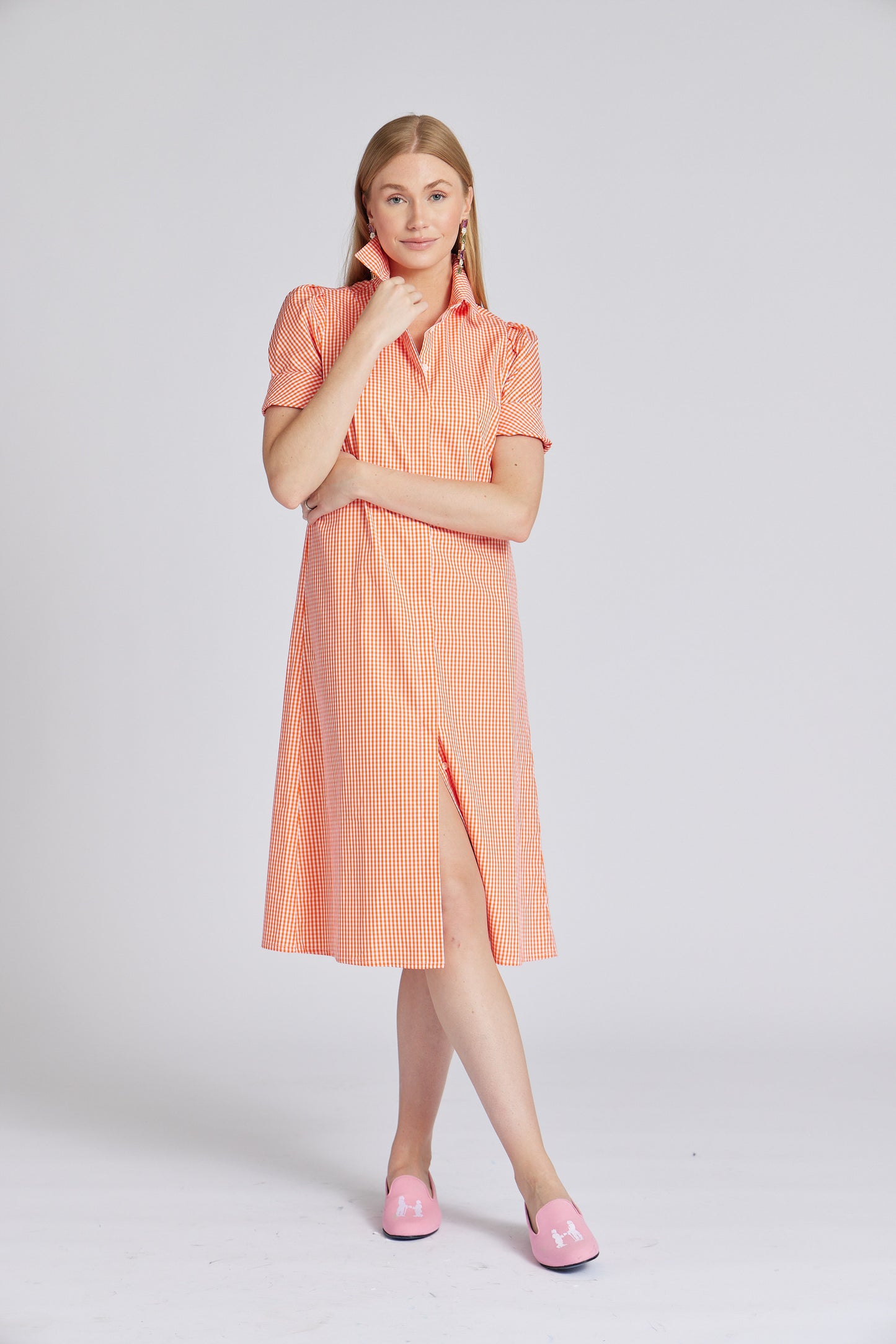 Tracy Dress Long in Orange Check