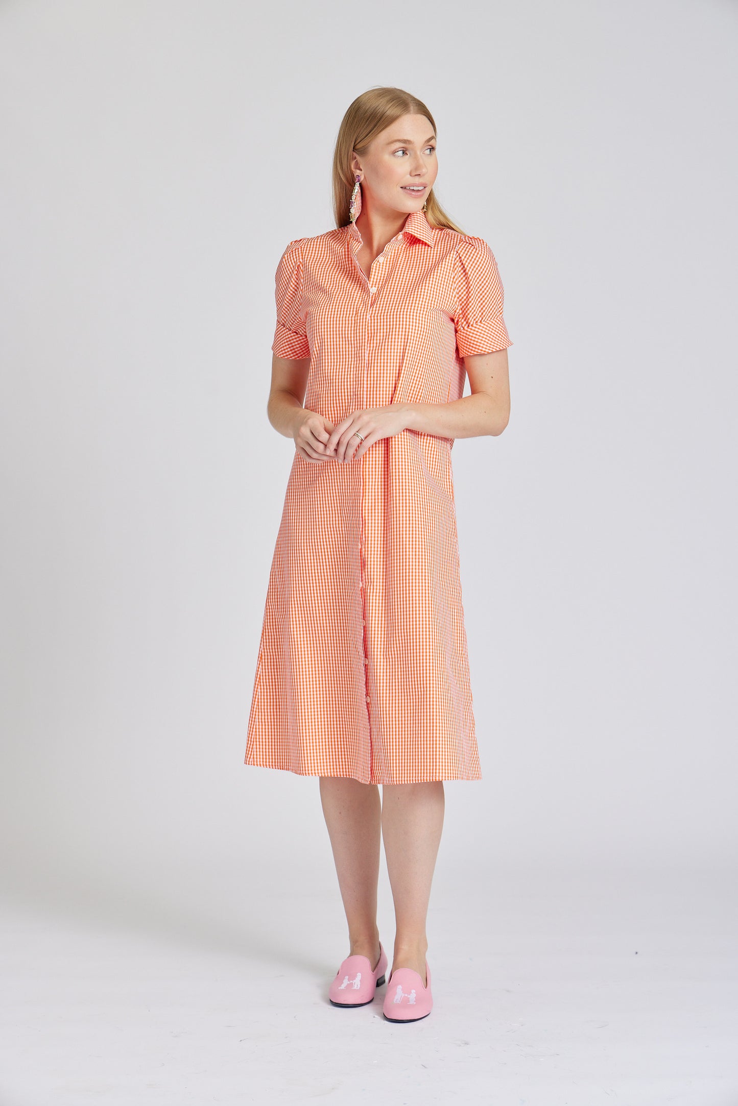 Tracy Dress Long in Orange Check