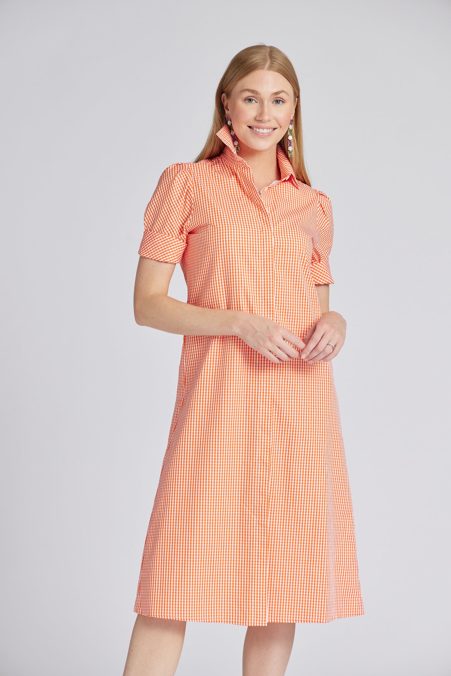 Tracy Dress Long in Orange Check