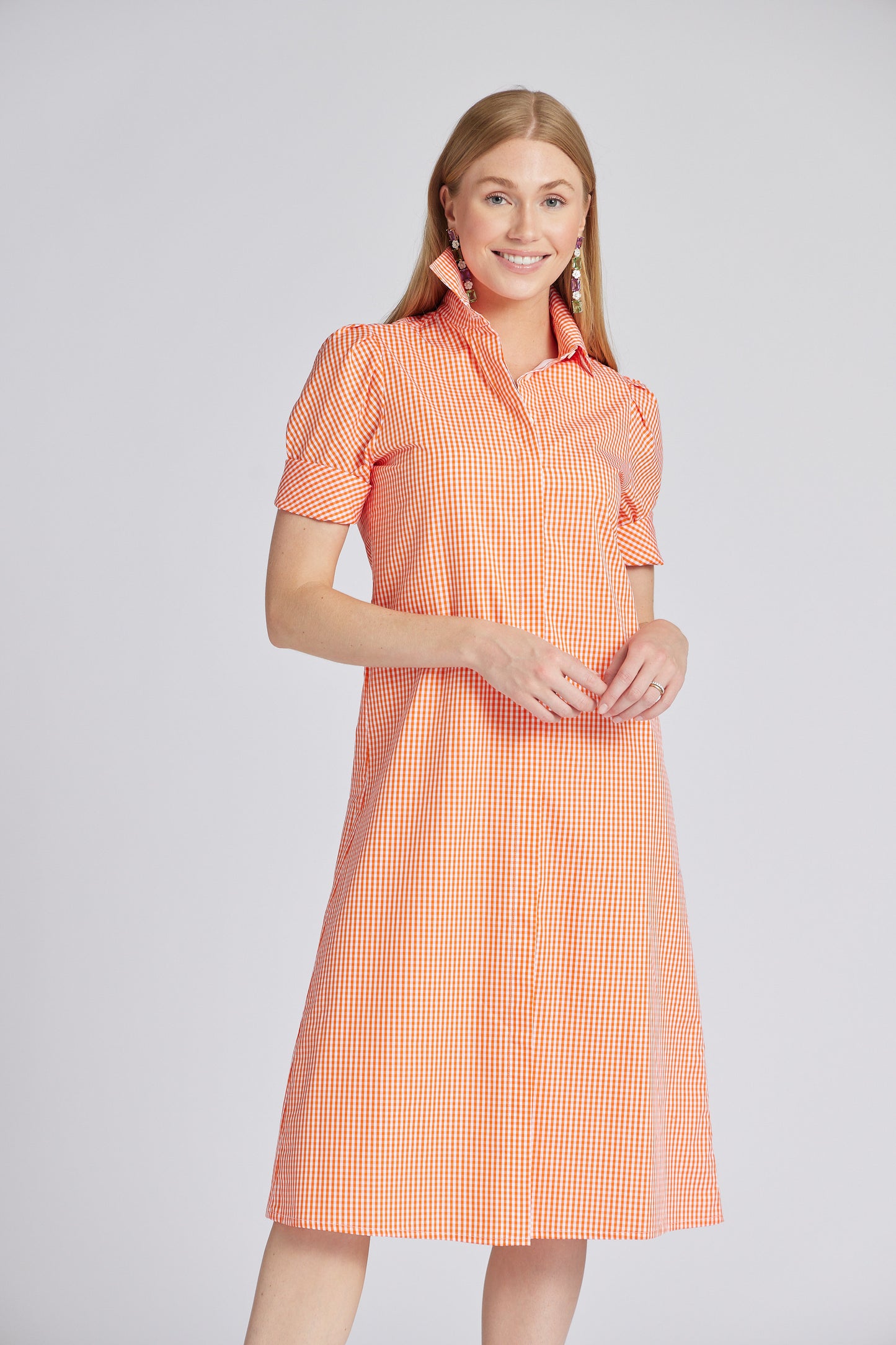 Tracy Dress Long in Orange Gingham