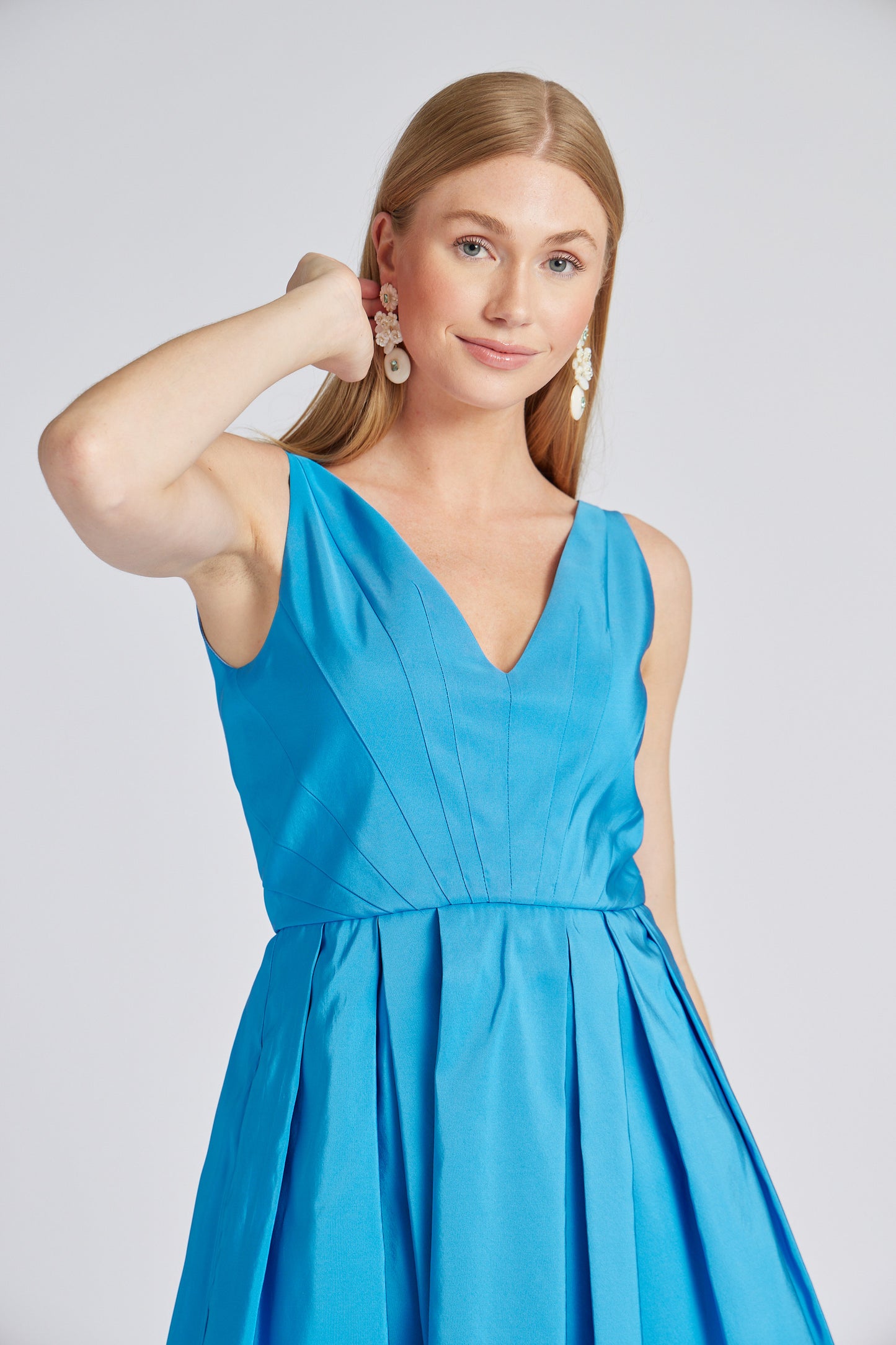 Ava Dress Silk Faille Aqua