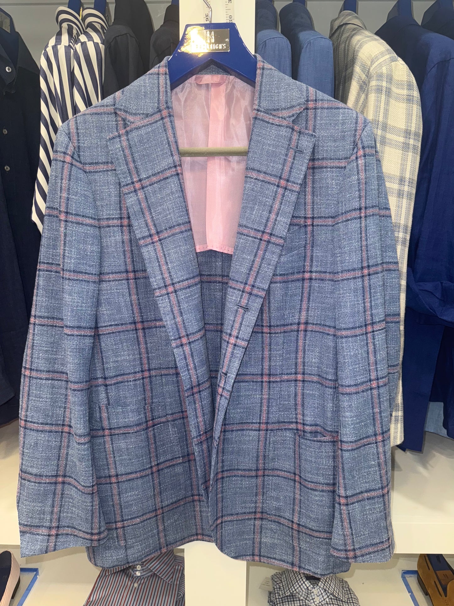 James Jacket in Blue with Pink Windowpane