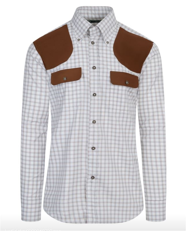 JD Field Shirt in Ecru with Rust Multi Windowpane
