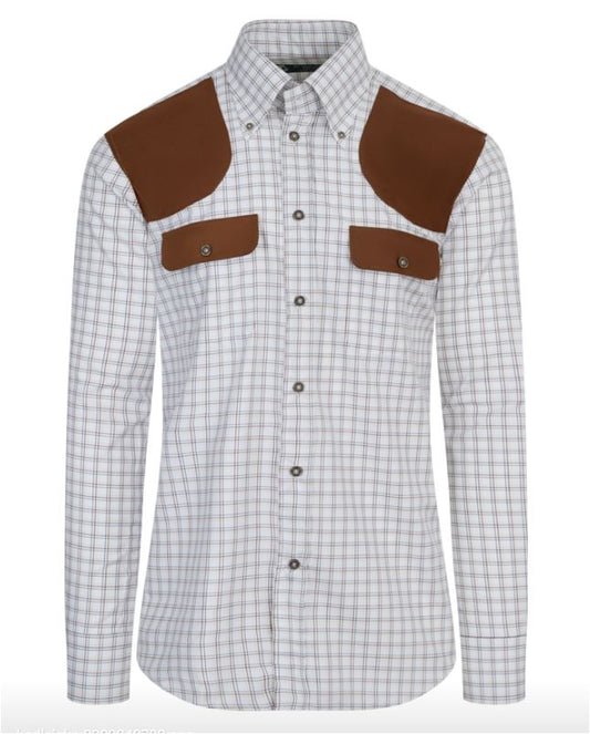 JD Field Shirt in Ecru with Rust Multi Windowpane