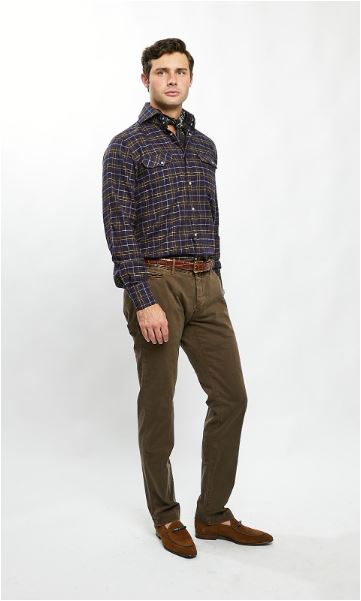 Kacey Field Shirt in Brown/Blue Plaid