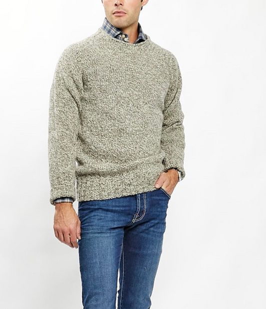 Saddle Shoulder Wool Crewneck Sweater in Grey