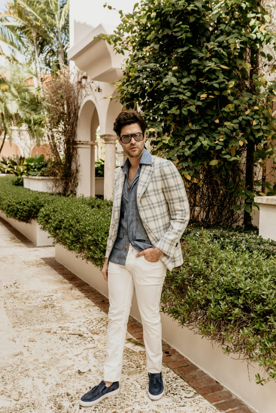 James Jacket Ivory with Blue Plaid