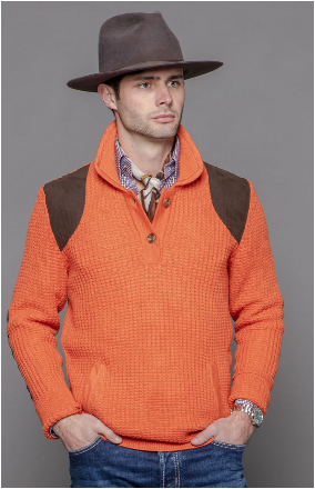 Waffleknit Collared Sweater in Orange with Sport Patches