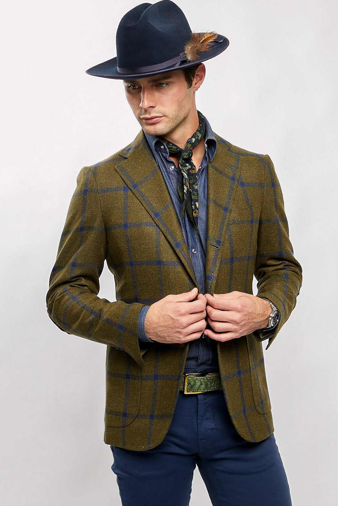 James Jacket in Green/Blue Windowpane