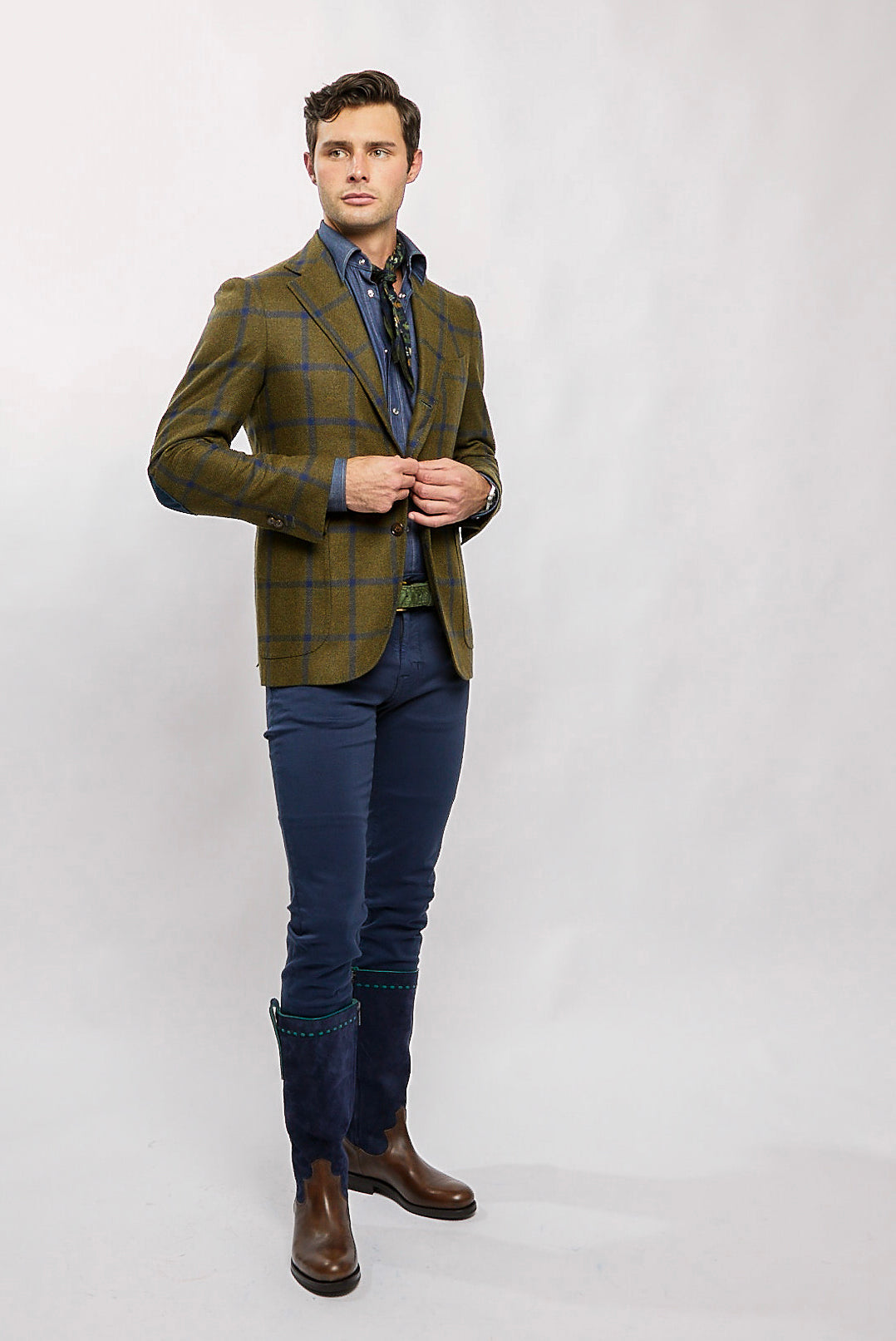 James Jacket in Green/Blue Windowpane