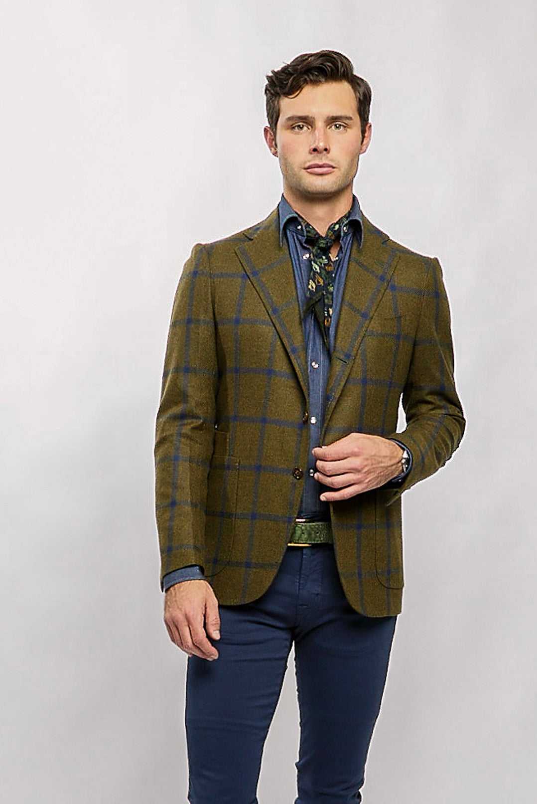 James Jacket in Green/Blue Windowpane