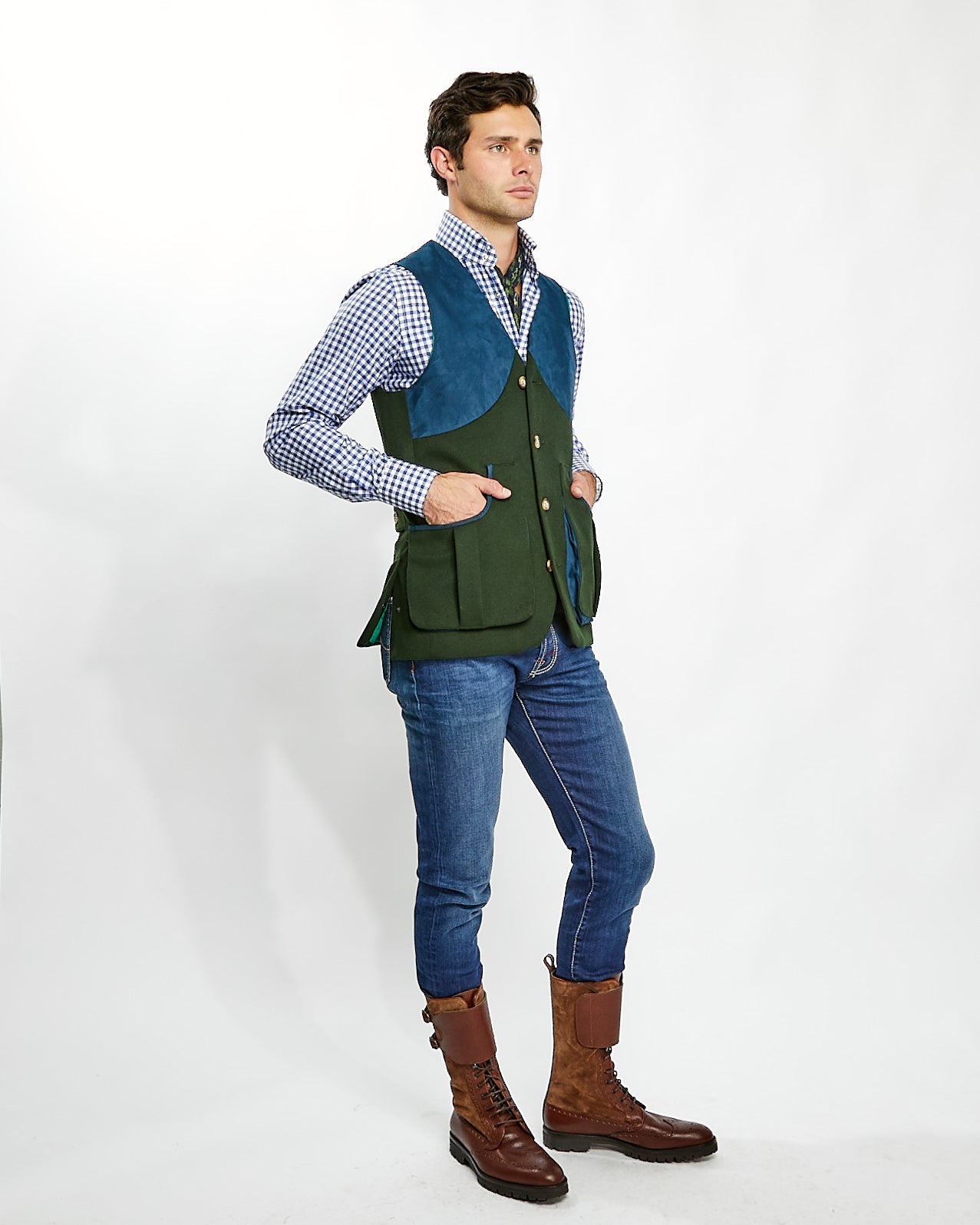 Harkey Field Vest in Green/Blue