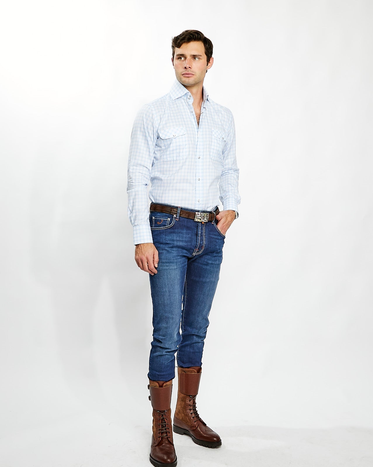 Kacey Field Shirt in Baby Blue Plaid