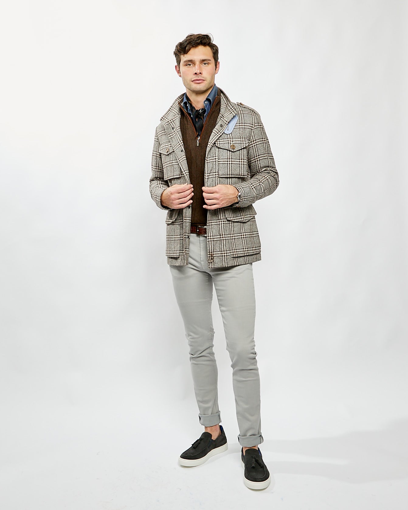 Safari Jacket in Brown Plaid