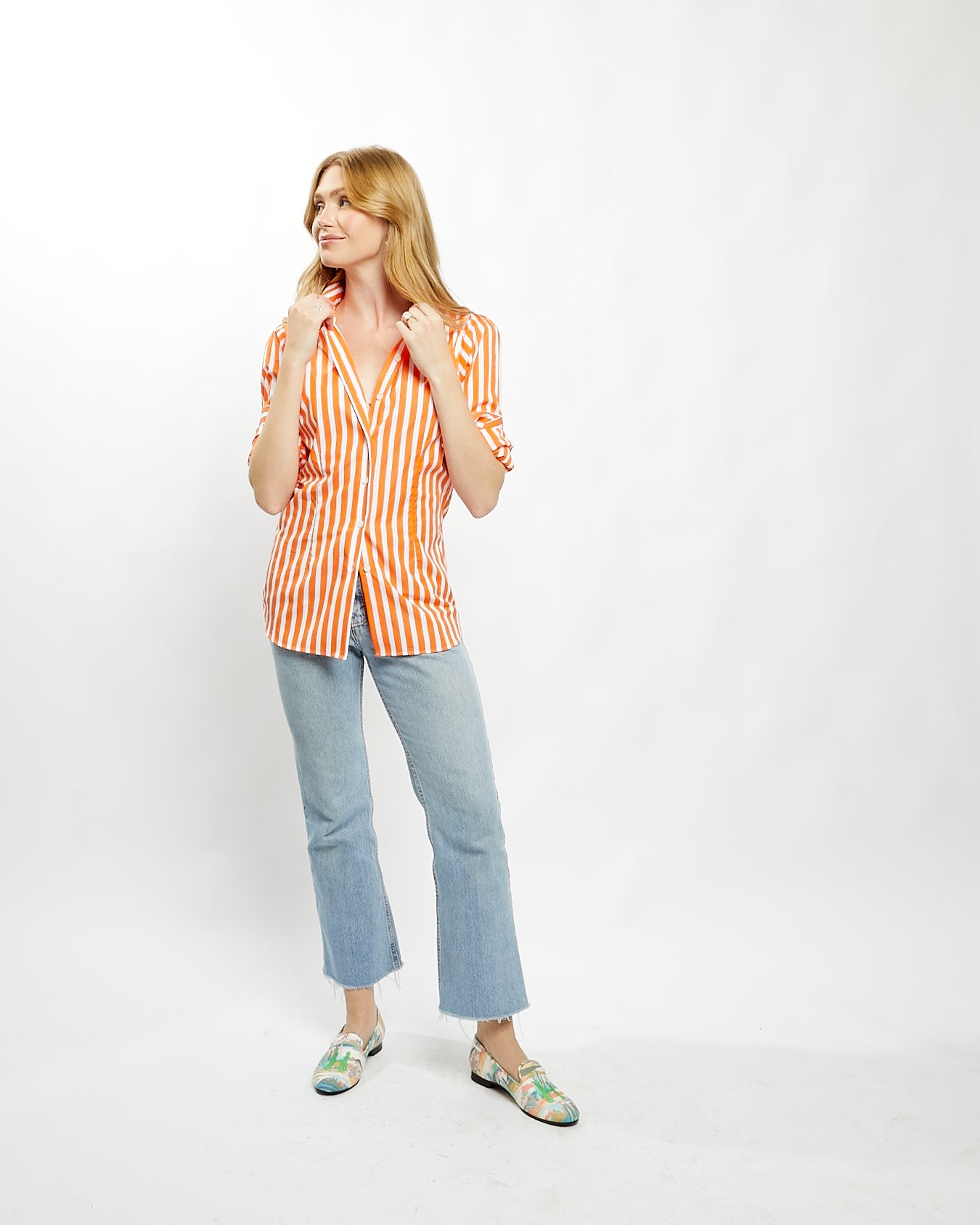 Fiona Blouse in Orange Bold Stripe