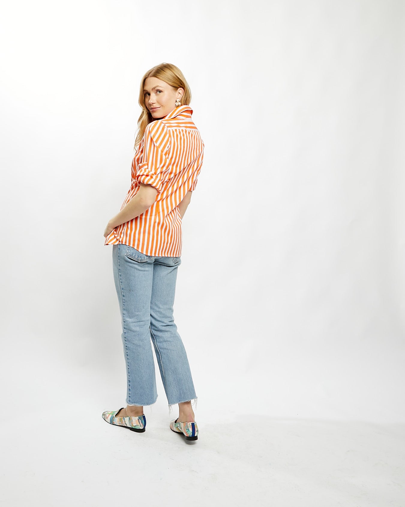 Fiona Blouse in Orange Bold Stripe