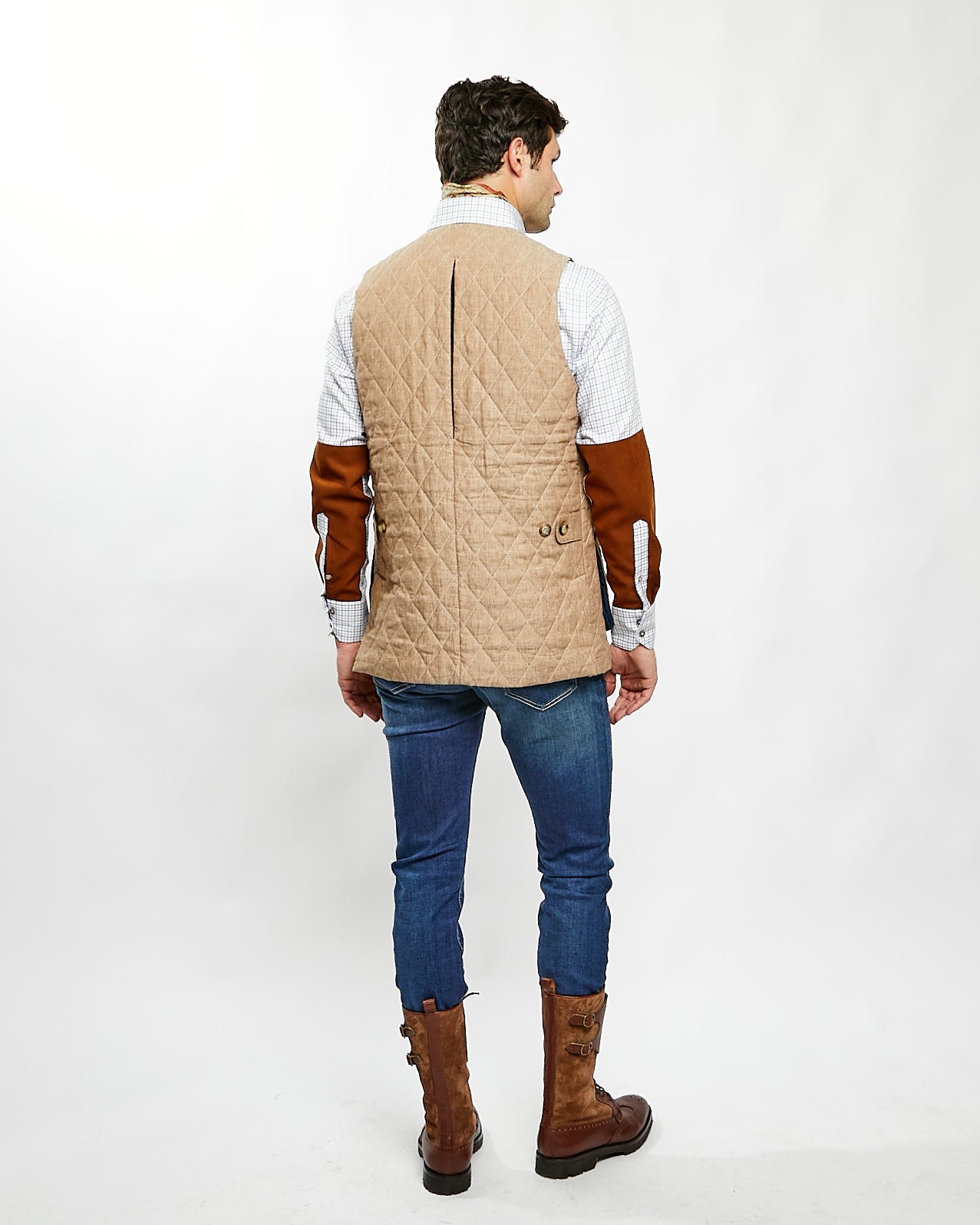 Gordon Field Vest in Tan Quilted Linen