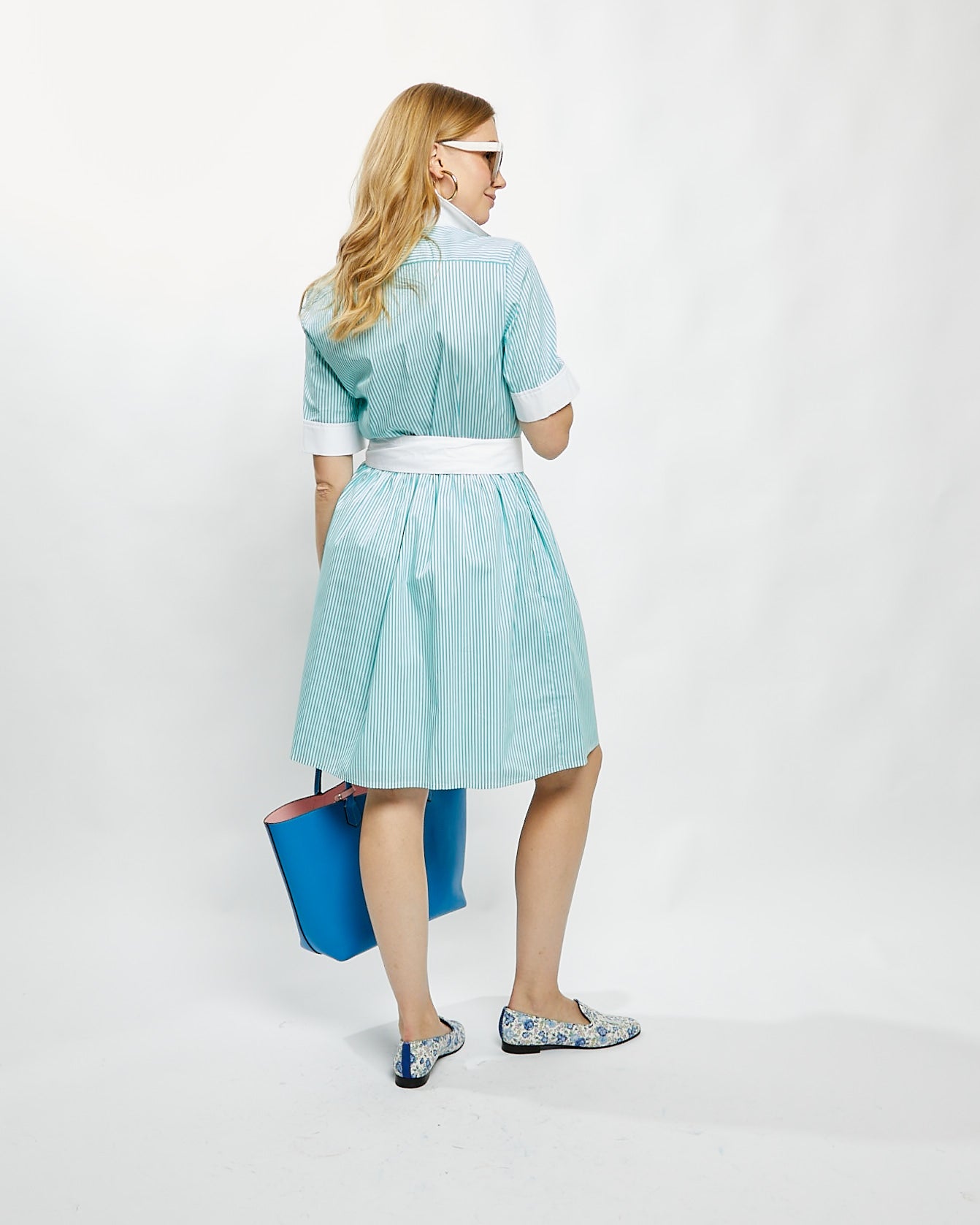 Short Coupe Dress in Aqua Stripe