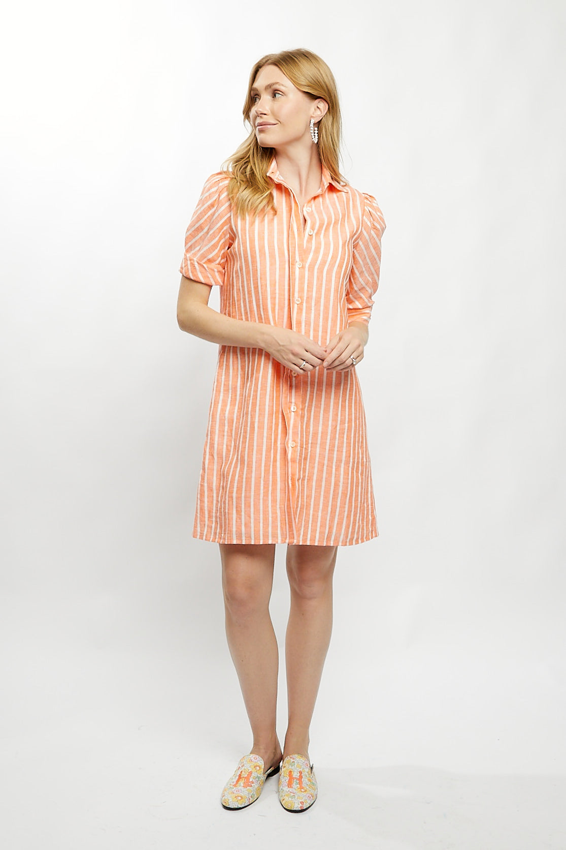 Tracy Dress in Orange Stripe Linen