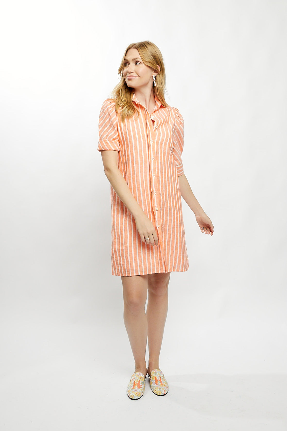 Tracy Dress in Orange Stripe Linen