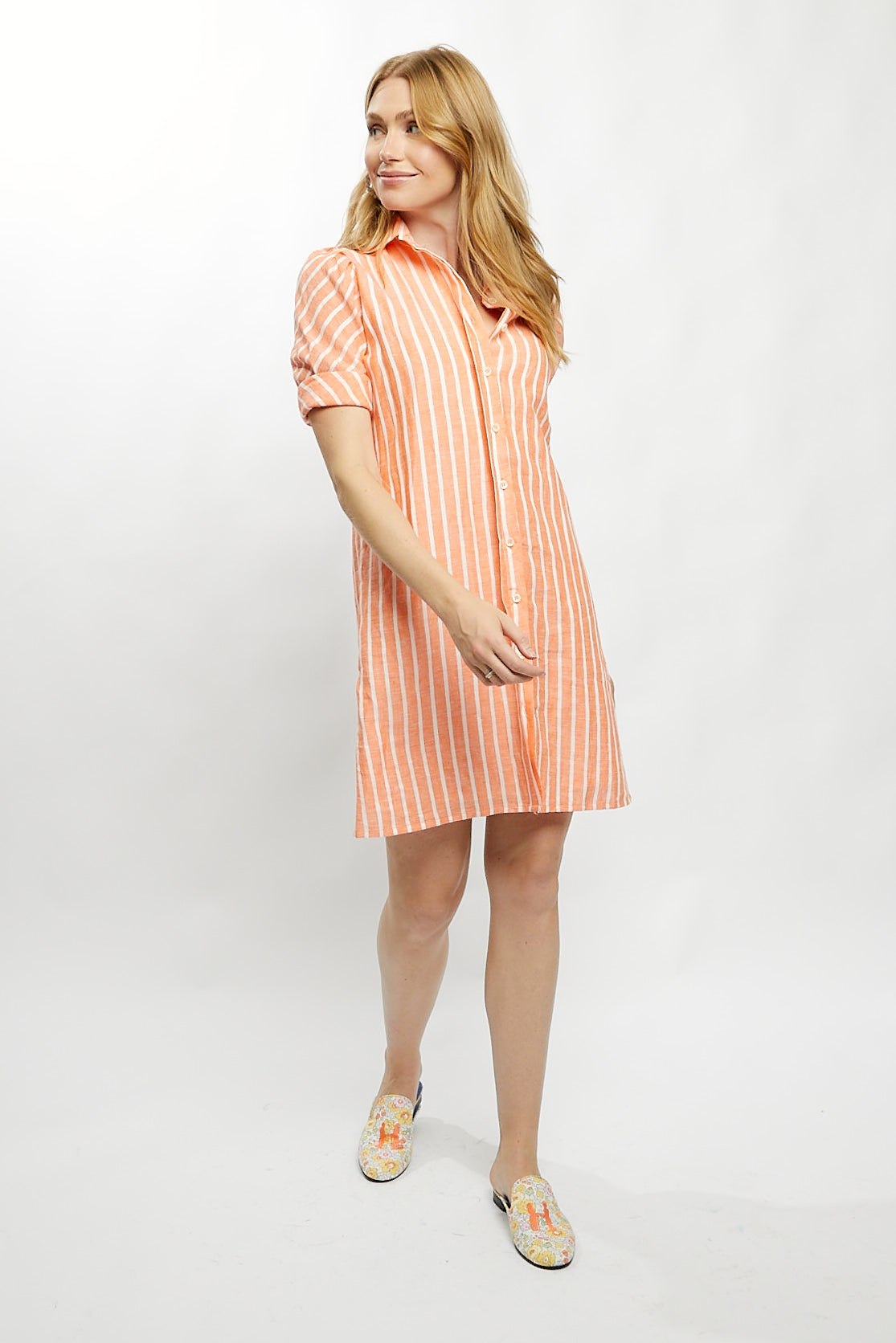 Tracy Dress in Orange Stripe Linen