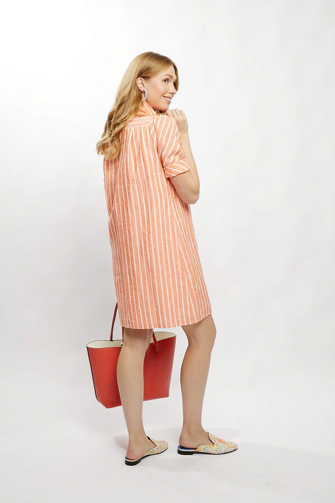 Tracy Dress in Orange Stripe Linen