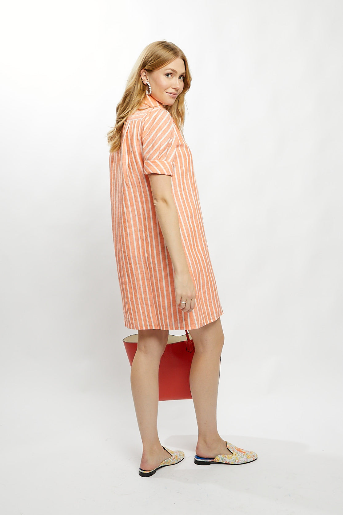 Tracy Dress in Orange Stripe Linen