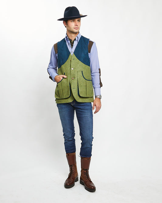 Harkey Vest in Moss Green Herringbone