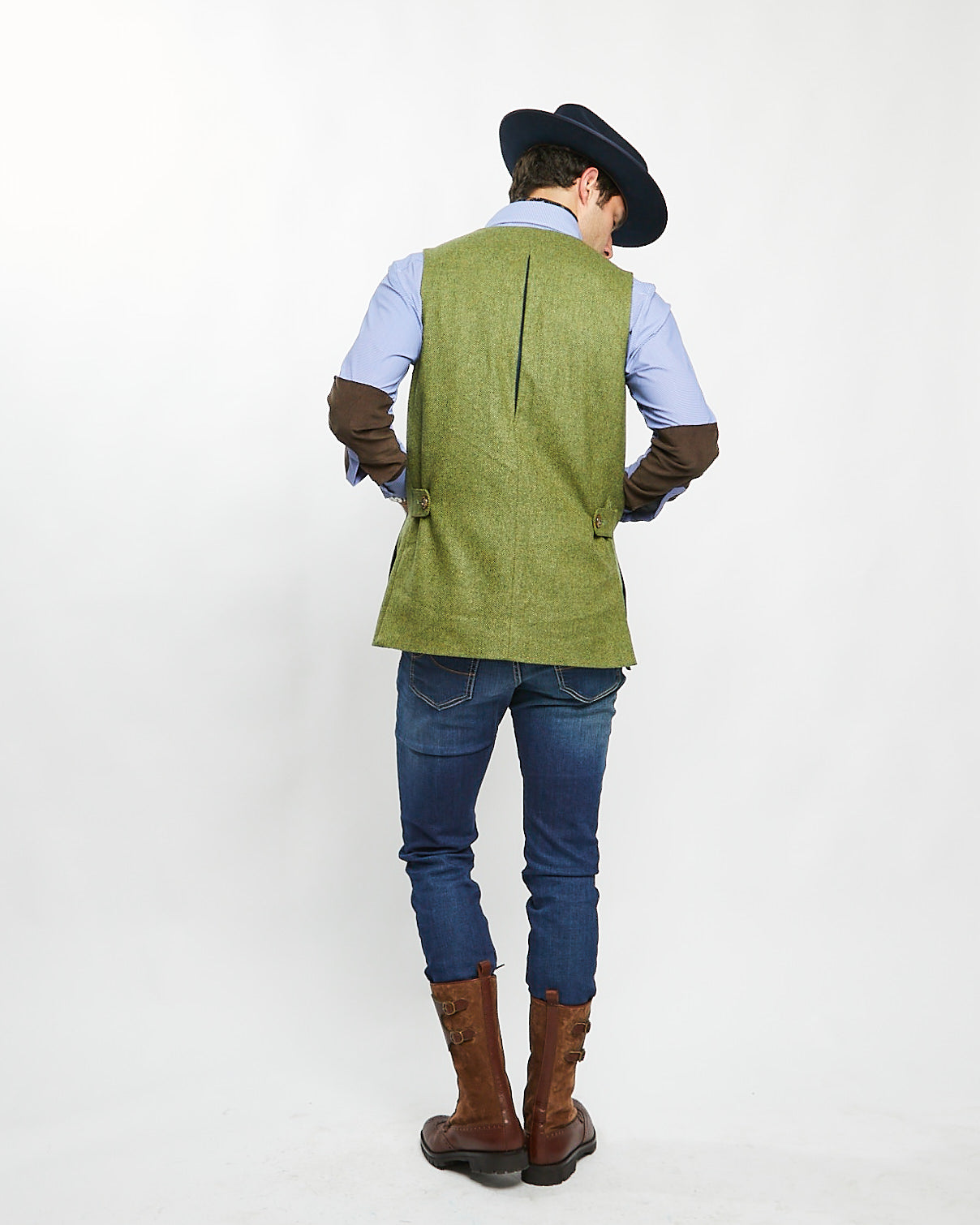 Harkey Vest in Moss Green Herringbone