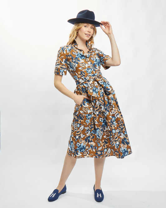 Long Coupe Dress in Wallpaper Brown