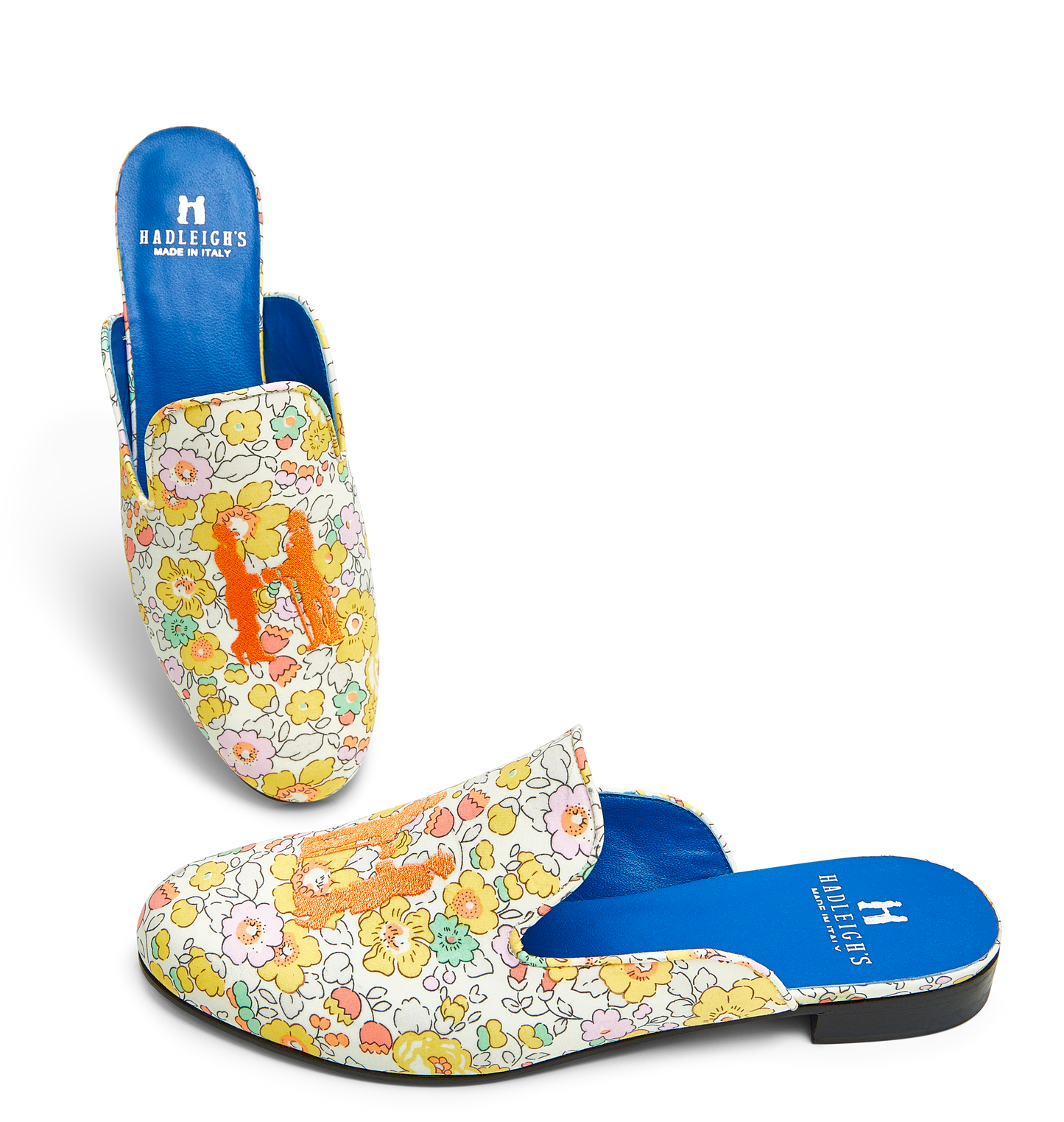 Donna Mule in Yellow Floral with Orange Logo