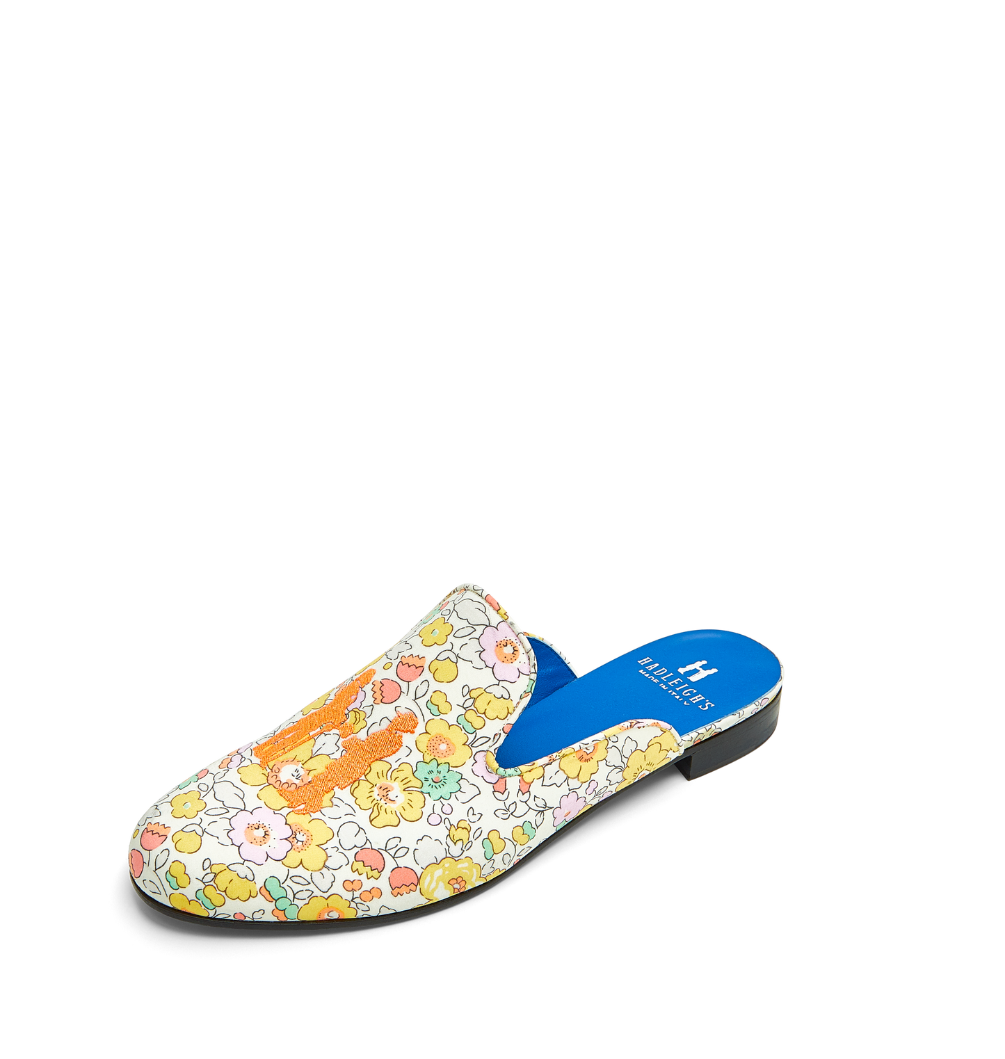 Donna Mule in Yellow Floral with Orange Logo