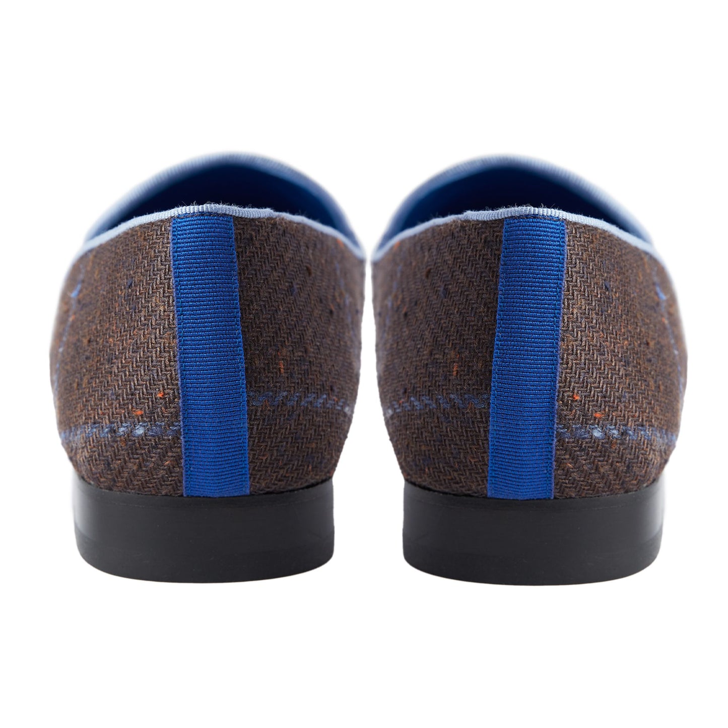 Slipper in Brown Plaid with Blue Logo